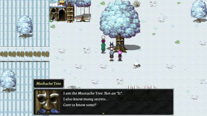 Euclyca — Snowy RPG overworld with characters near a building — Euclyca game screenshot.