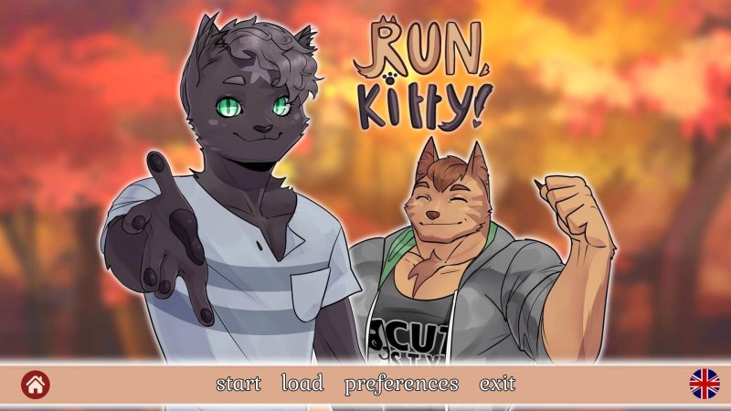 Run, Kitty! — Run Kitty furry game title screen with two cartoon male characters — Run Kitty game screenshot.
