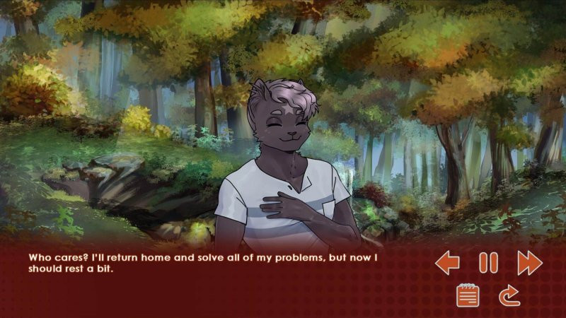 Run, Kitty! — Furry story character walking through an autumn forest — Run Kitty game screenshot.